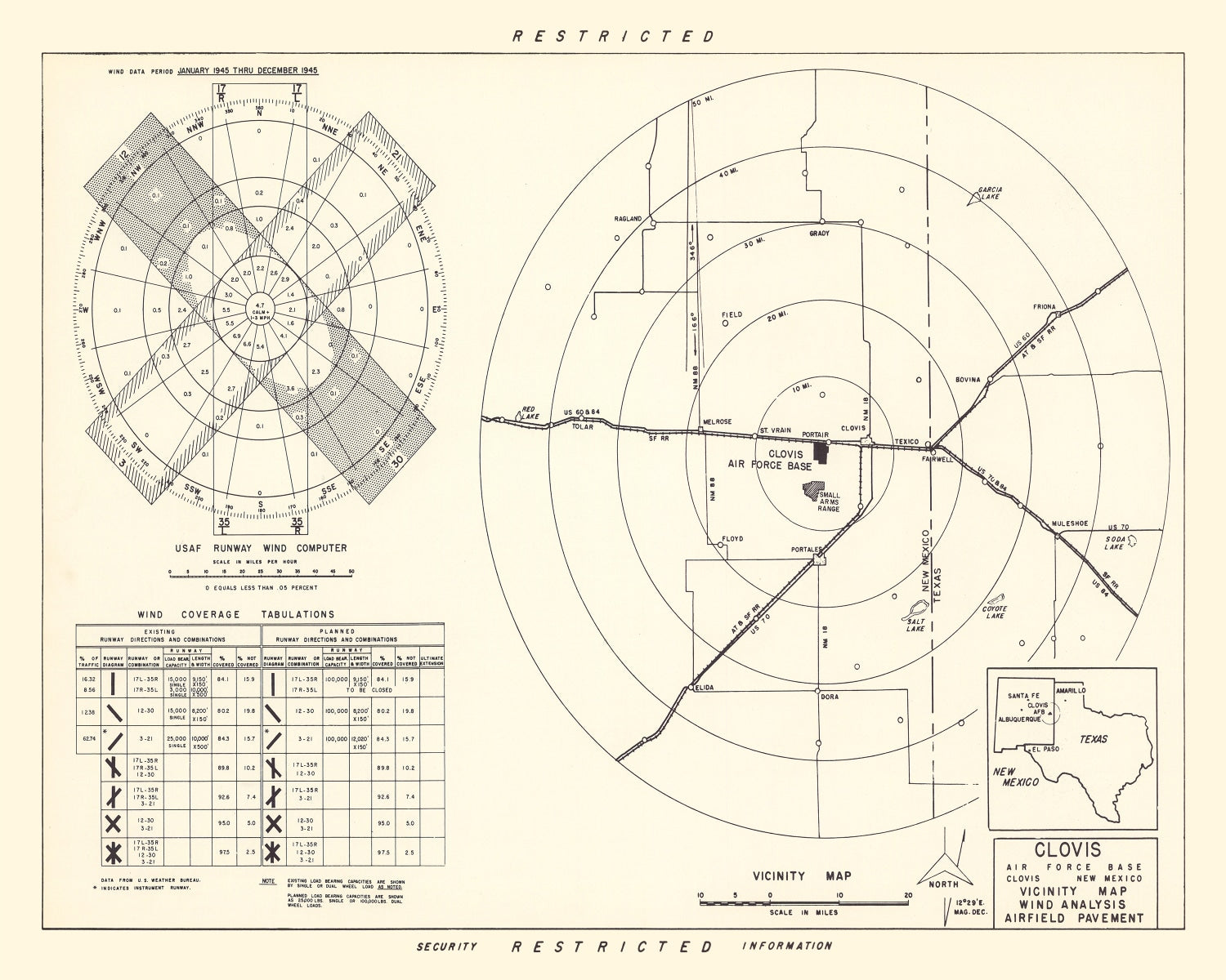 Vintage Map of the Clovis Air Force Base Vicinity, 1952