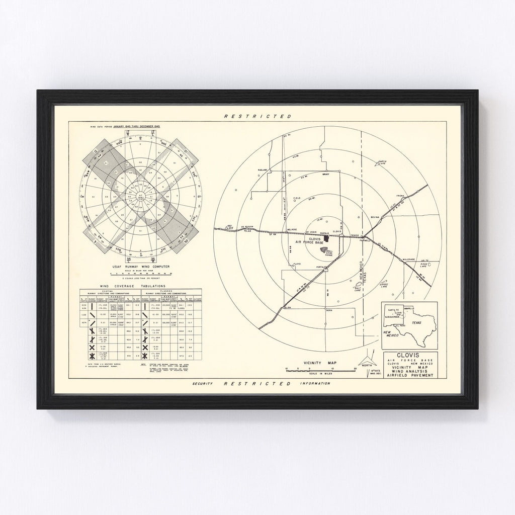 Vintage Map of the Clovis Air Force Base Vicinity, 1952