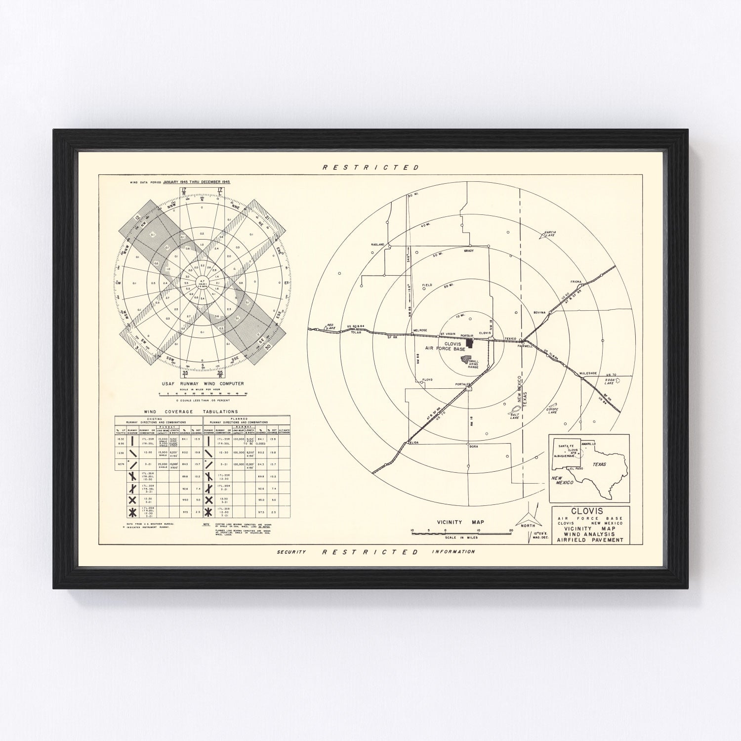 Vintage Map of the Clovis Air Force Base Vicinity, 1952
