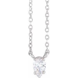 14K White Gold 1/5 CT Natural Diamond Solitaire 16-18" Necklace