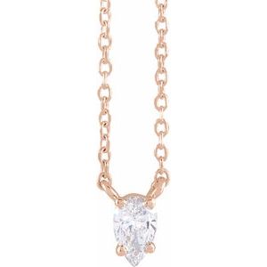 14K Rose Gold 1/5 CT Natural Diamond Solitaire 16-18" Necklace