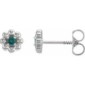 14K White Gold Natural Alexandrite Petite Flower Beaded Earrings