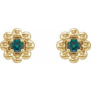 14K Yellow Gold Natural Alexandrite Petite Flower Beaded Earrings – image 2