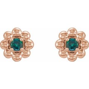 14K Rose Gold Natural Alexandrite Petite Flower Beaded Earrings
