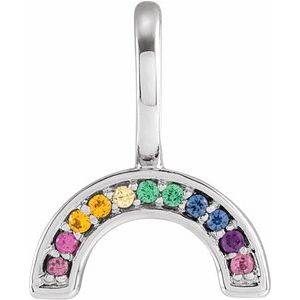 14K White Gold Natural Multi-Gemstone Rainbow Charm/Pendant