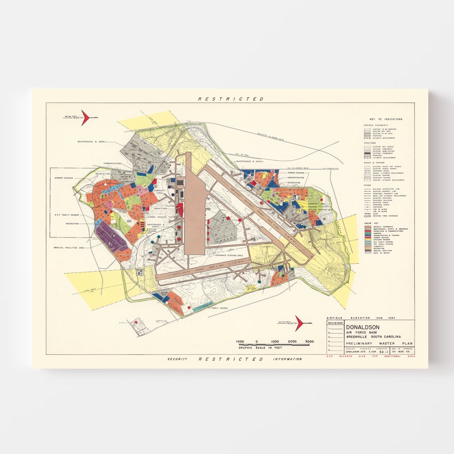 Vintage Map of Donaldson Air Force Base, 1952