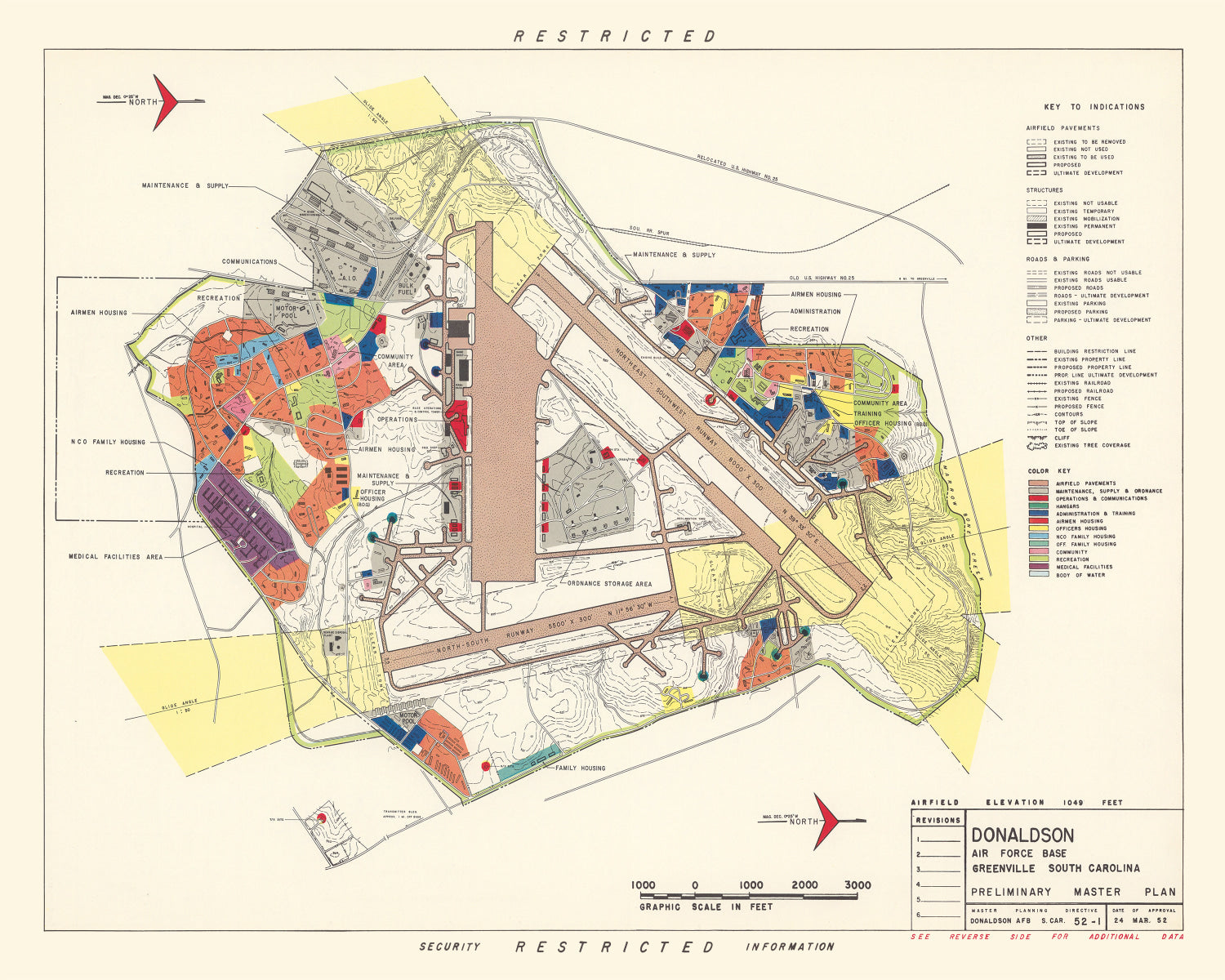 Vintage Map of Donaldson Air Force Base, 1952
