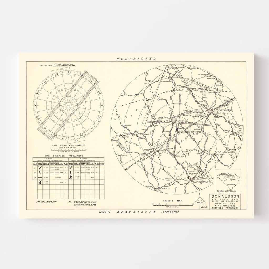 Vintage Map of the Donaldson Air Force Base Vicinity, 1952