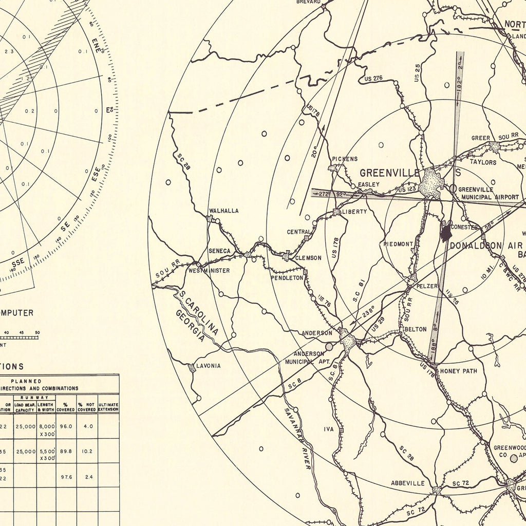 Vintage Map of the Donaldson Air Force Base Vicinity, 1952