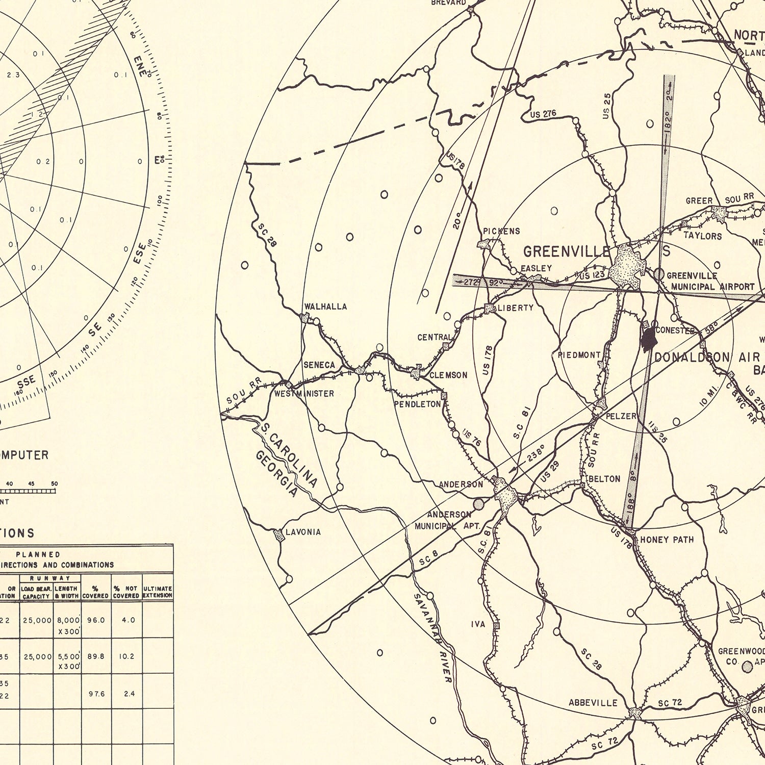 Vintage Map of the Donaldson Air Force Base Vicinity, 1952