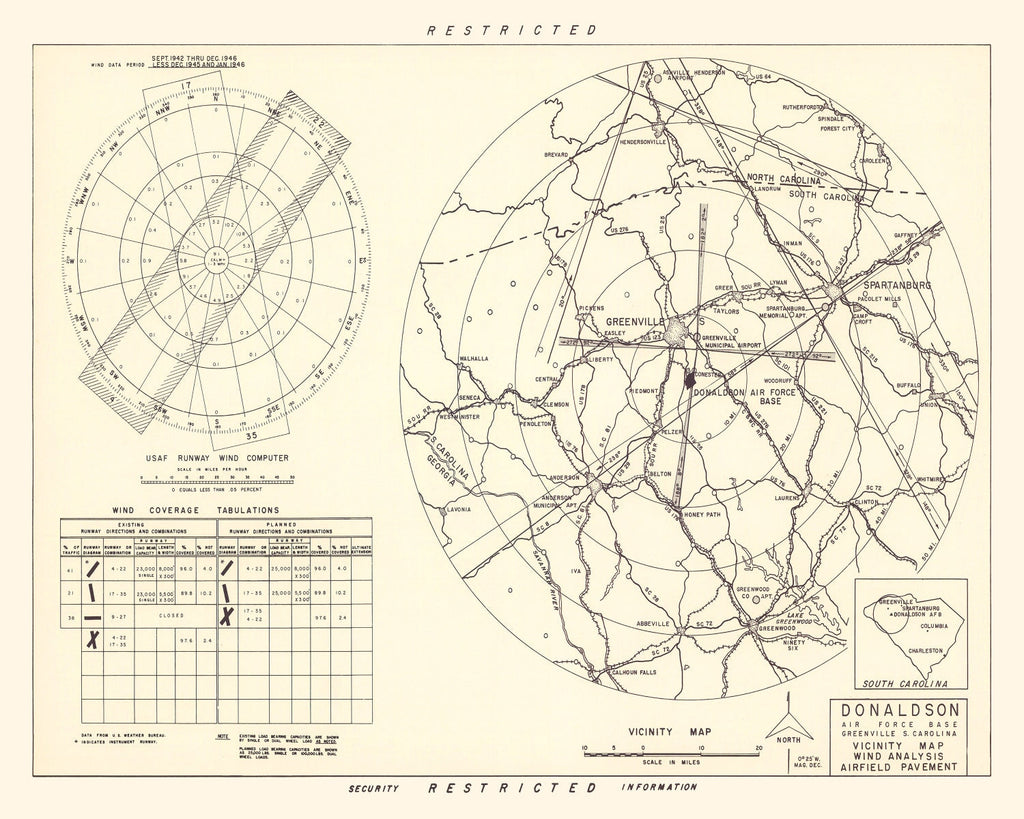 Vintage Map of the Donaldson Air Force Base Vicinity, 1952