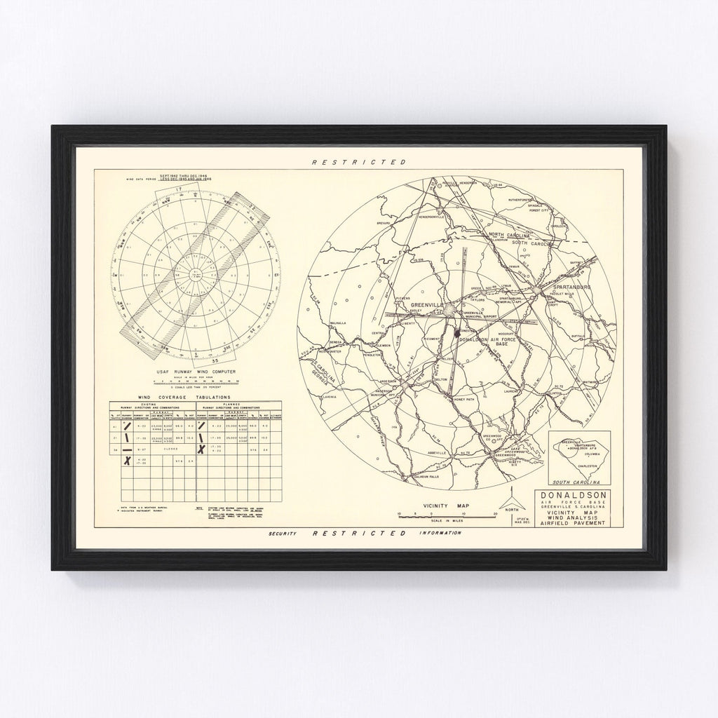 Vintage Map of the Donaldson Air Force Base Vicinity, 1952