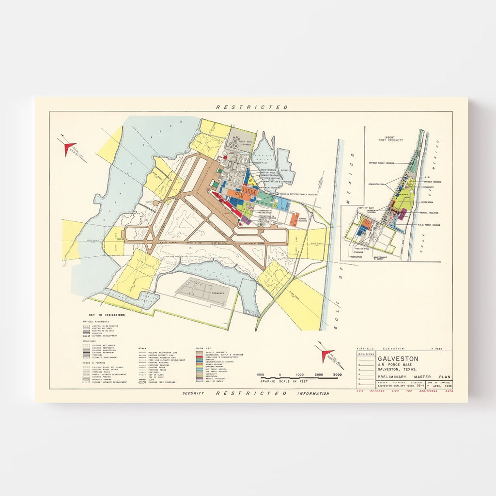 Vintage Map of Galveston Air Force Base, 1952