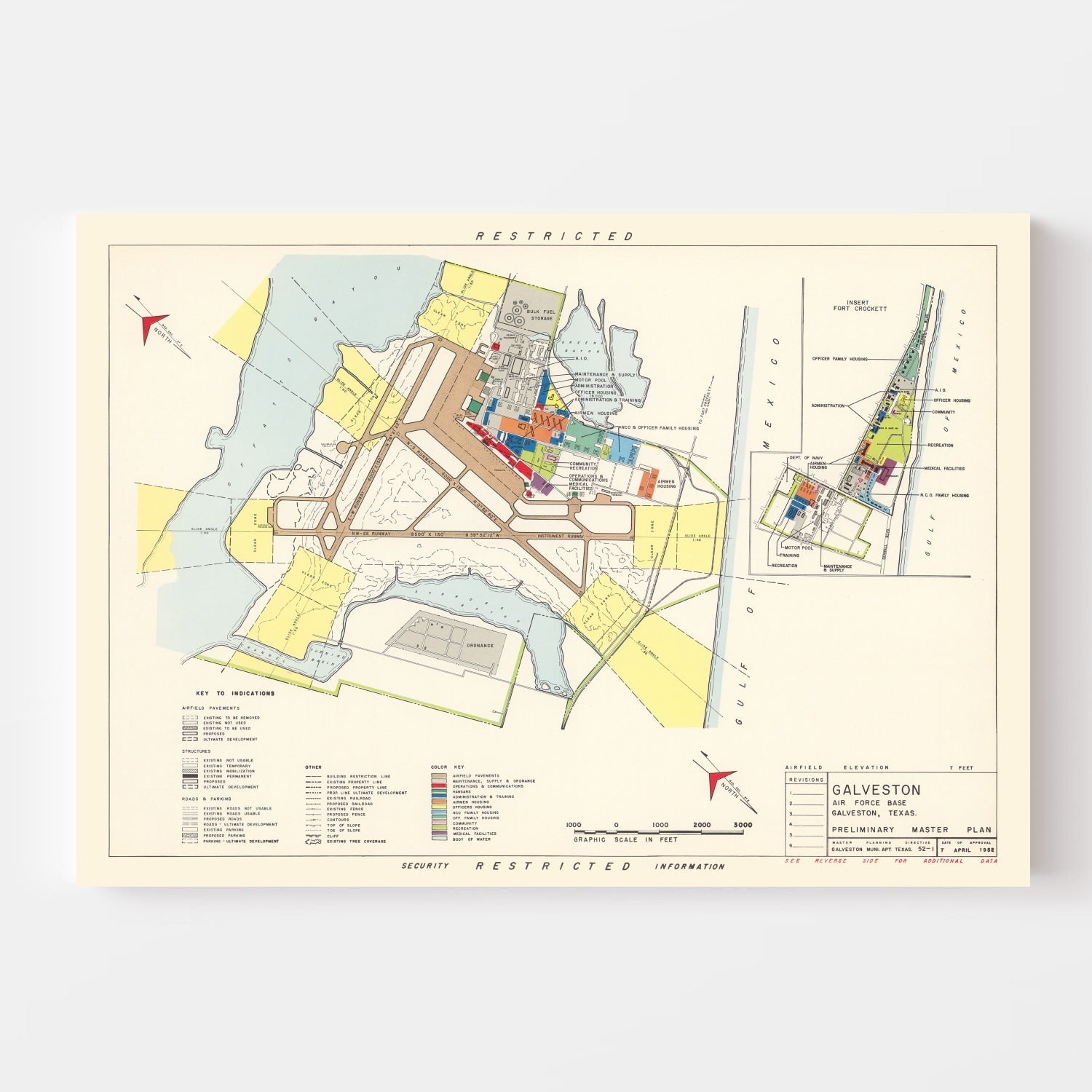 Vintage Map of Galveston Air Force Base, 1952