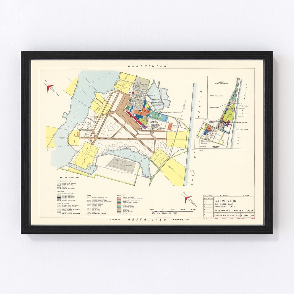 Vintage Map of Galveston Air Force Base, 1952