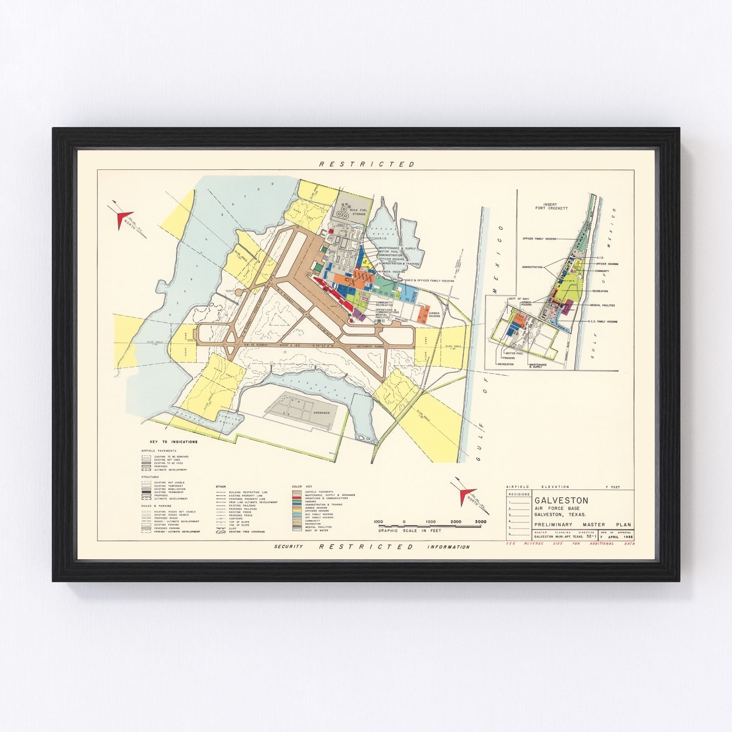 Vintage Map of Galveston Air Force Base, 1952