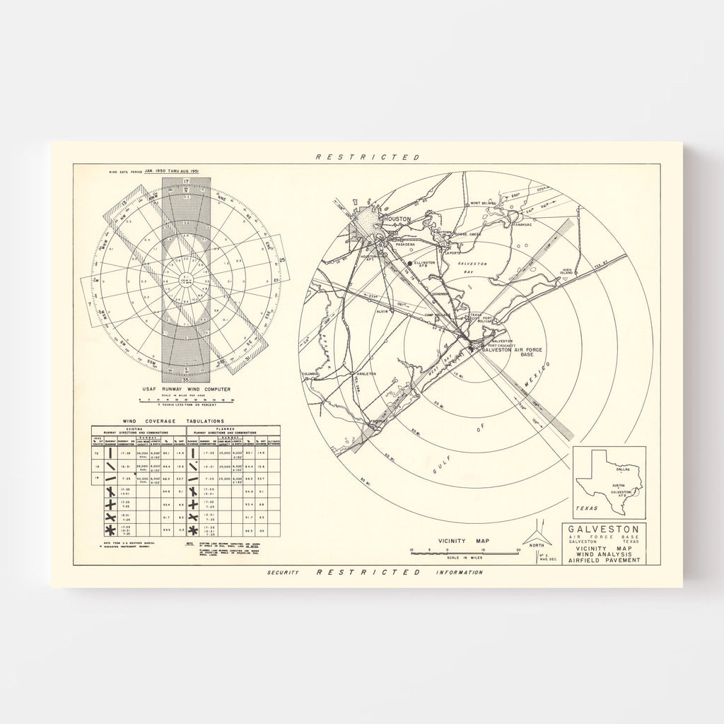 Vintage Map of the Galveston Air Force Base Vicinity, 1952