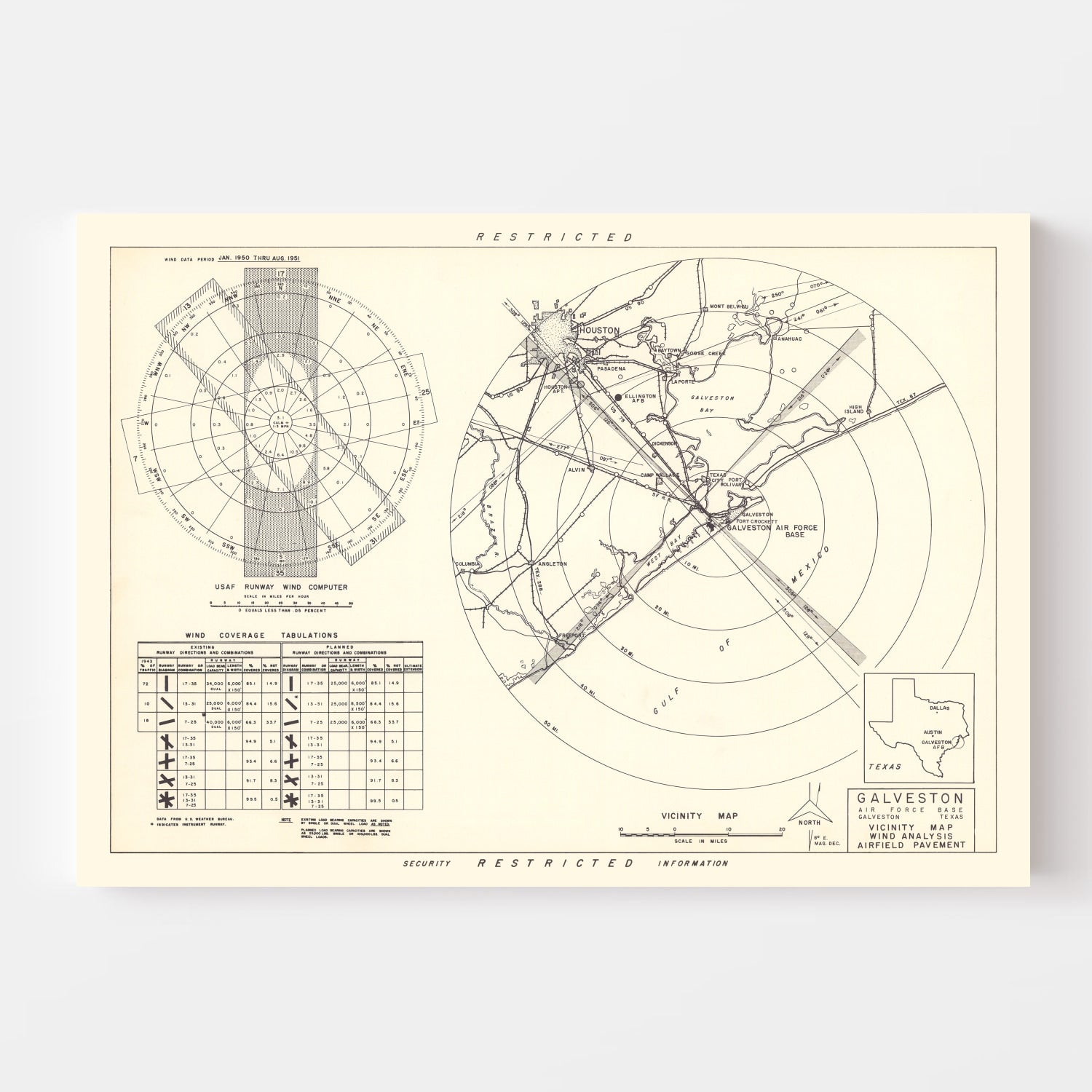 Vintage Map of the Galveston Air Force Base Vicinity, 1952