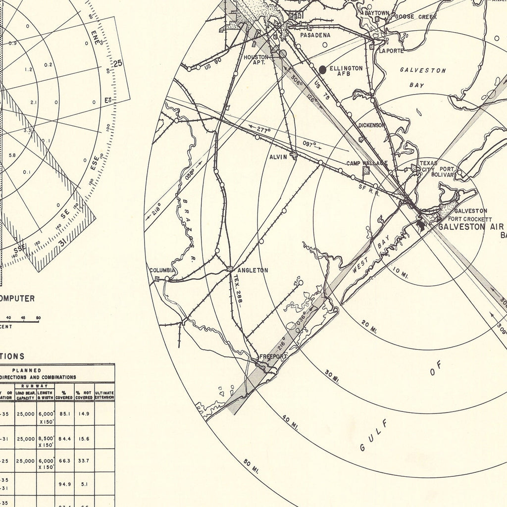 Vintage Map of the Galveston Air Force Base Vicinity, 1952