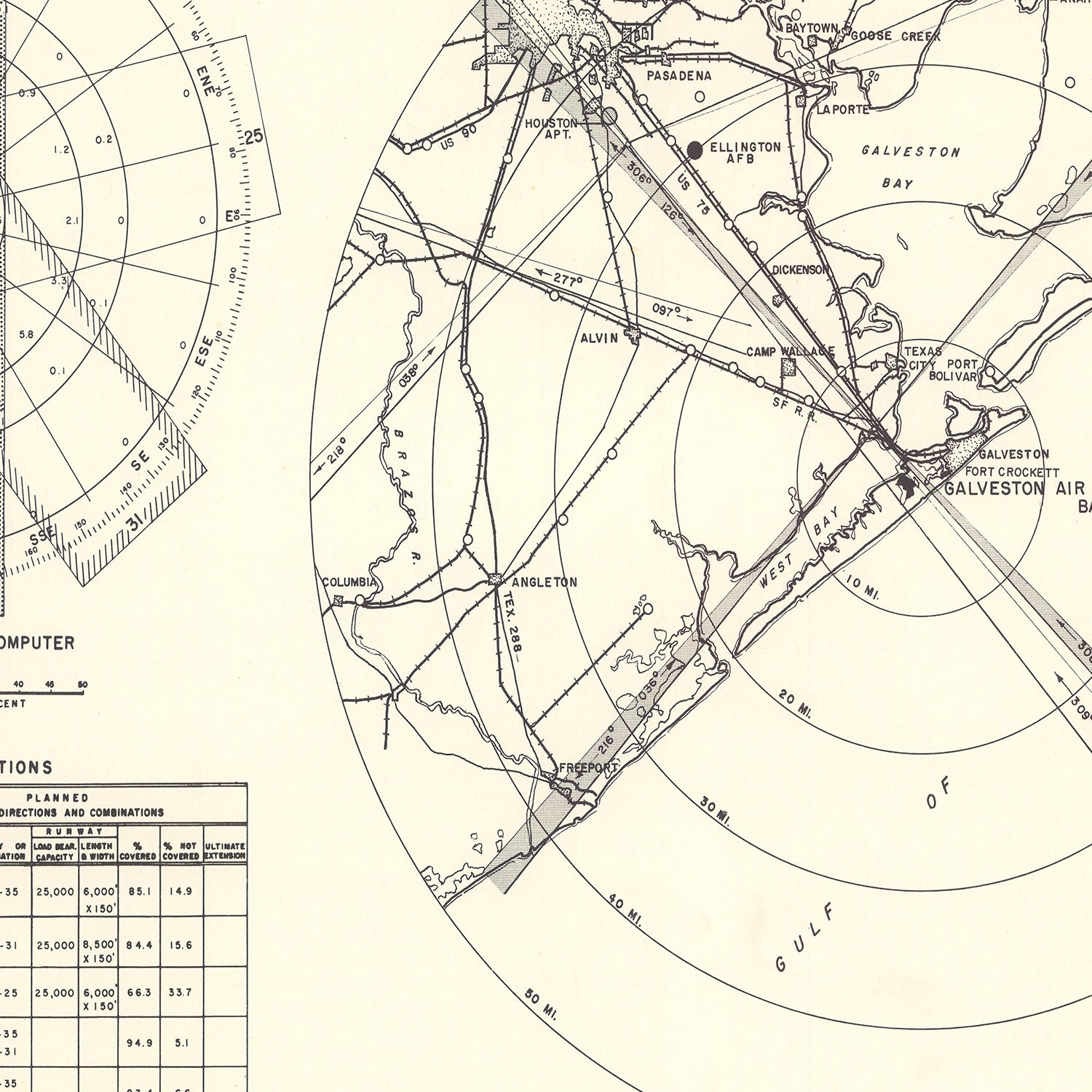 Vintage Map of the Galveston Air Force Base Vicinity, 1952