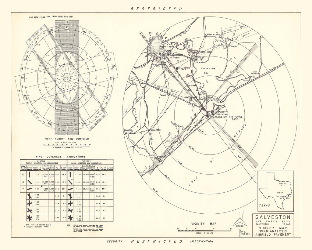 Vintage Map of the Galveston Air Force Base Vicinity, 1952