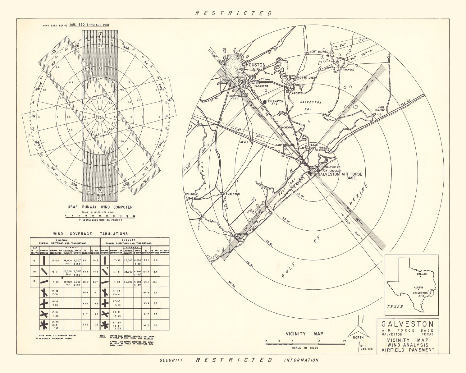 Vintage Map of the Galveston Air Force Base Vicinity, 1952