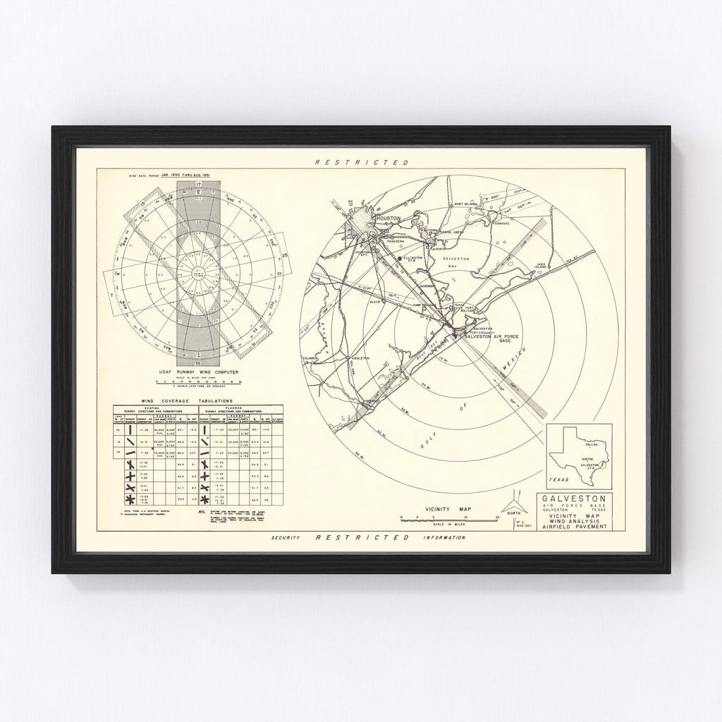Vintage Map of the Galveston Air Force Base Vicinity, 1952