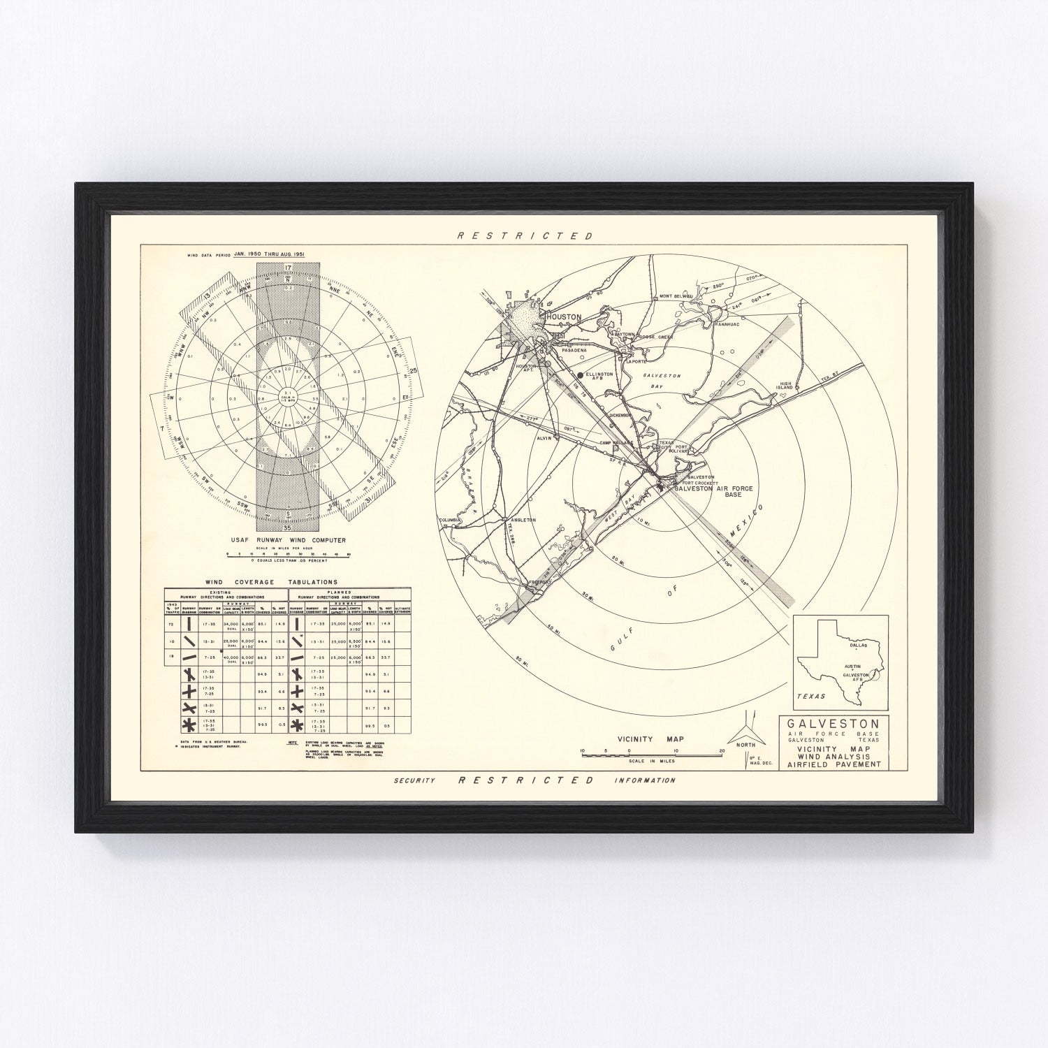 Vintage Map of the Galveston Air Force Base Vicinity, 1952