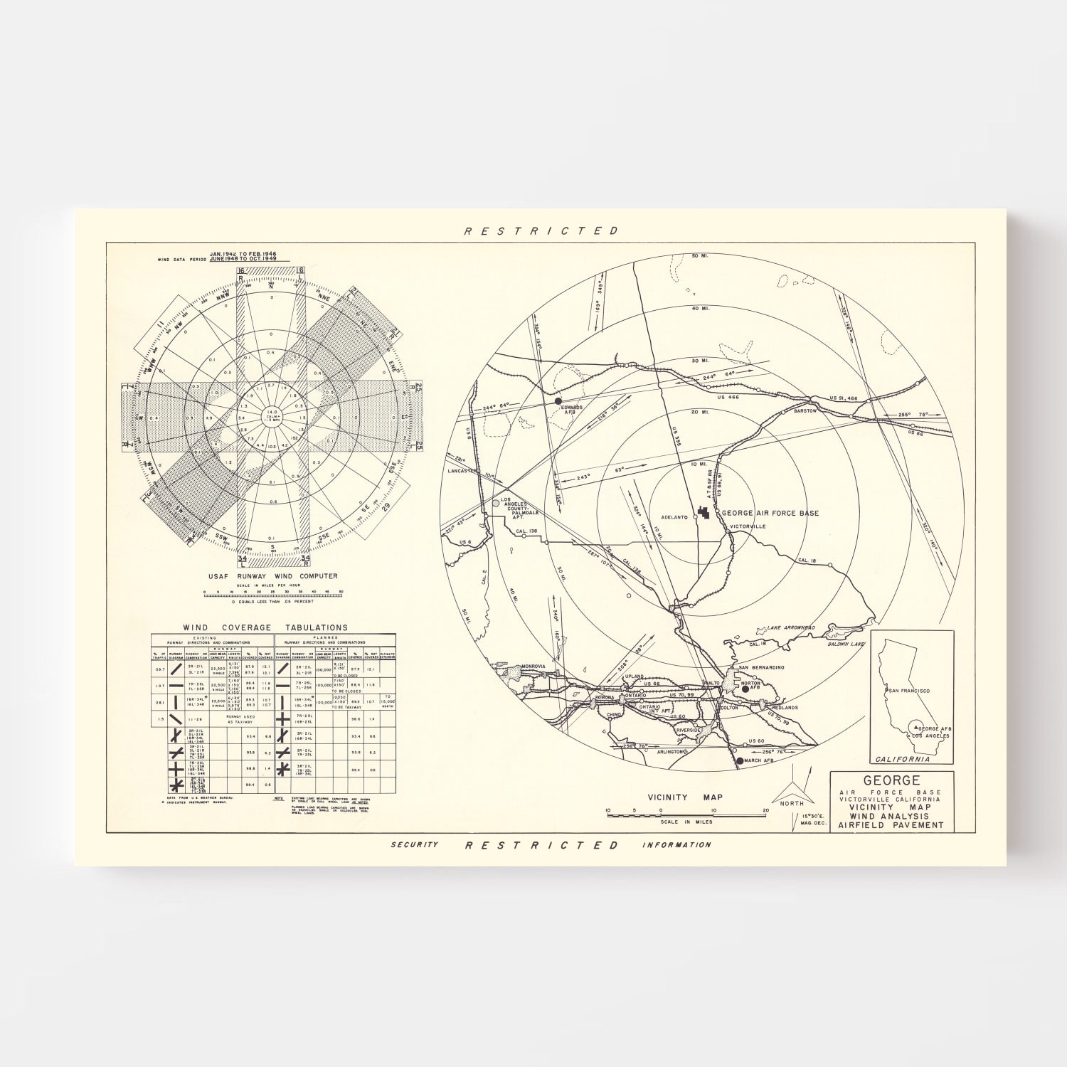 Vintage Map of the George Air Force Base Vicinity, 1952