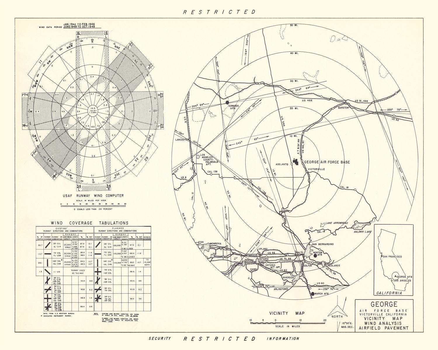 Vintage Map of the George Air Force Base Vicinity, 1952