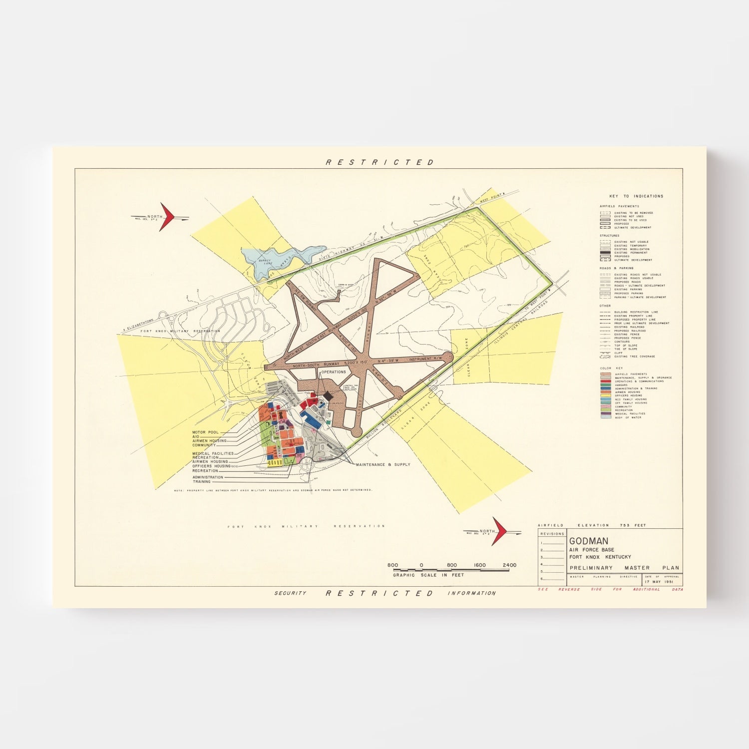 Vintage Map of Godman Air Force Base, 1951