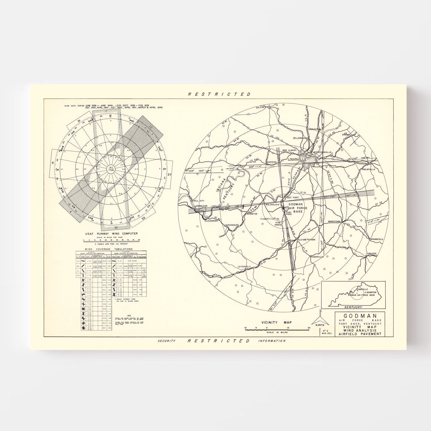 Vintage Map of the Godman Air Force Base Vicinity, 1951
