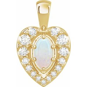 14K Yellow Gold Natural White Opal & 1/8 CTW Natural Diamond Pendant