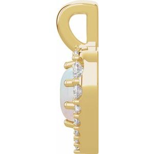 14K Yellow Gold Natural White Opal & 1/8 CTW Natural Diamond Pendant