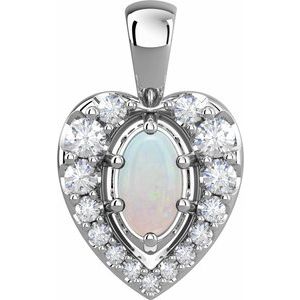 Sterling Silver Natural White Opal & 1/8 CTW Natural Diamond Pendant
