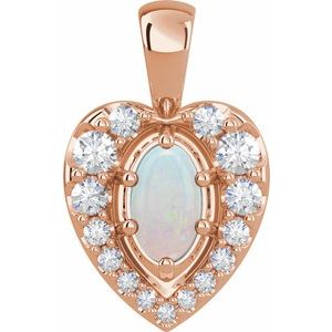 14K Rose Gold Natural White Opal & 1/8 CTW Natural Diamond Pendant