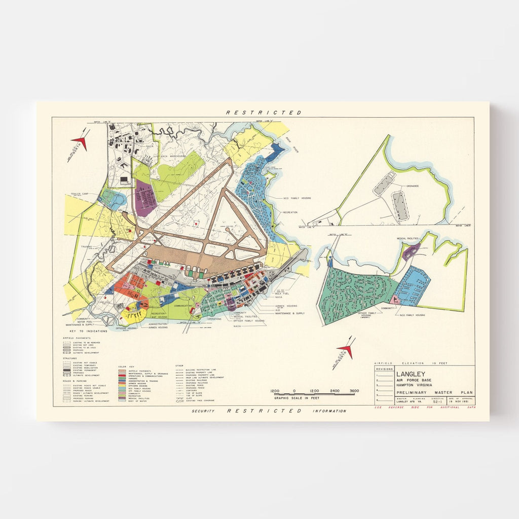 Vintage Map of Langley Air Force Base, 1951