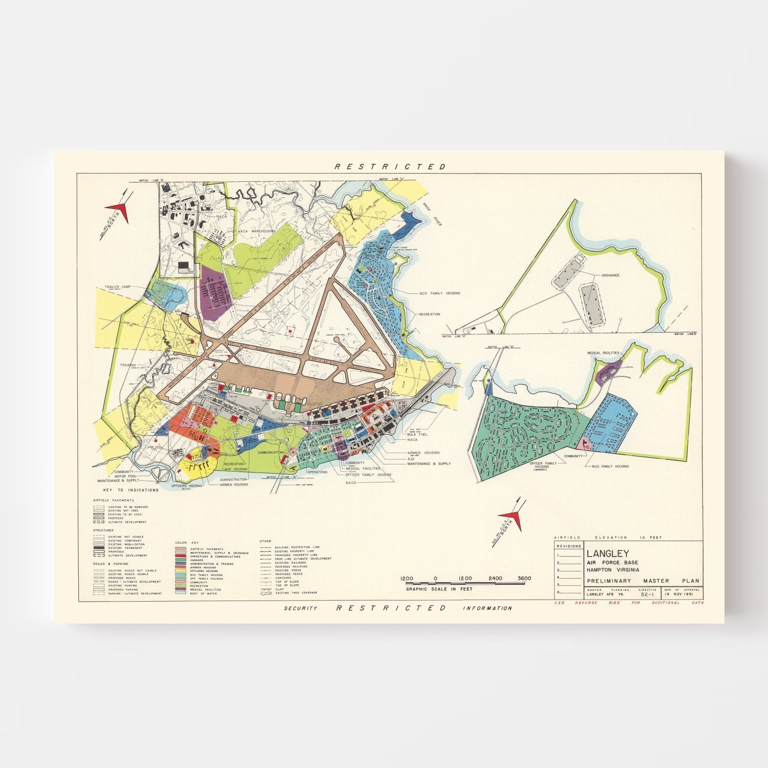 Vintage Map of Langley Air Force Base, 1951