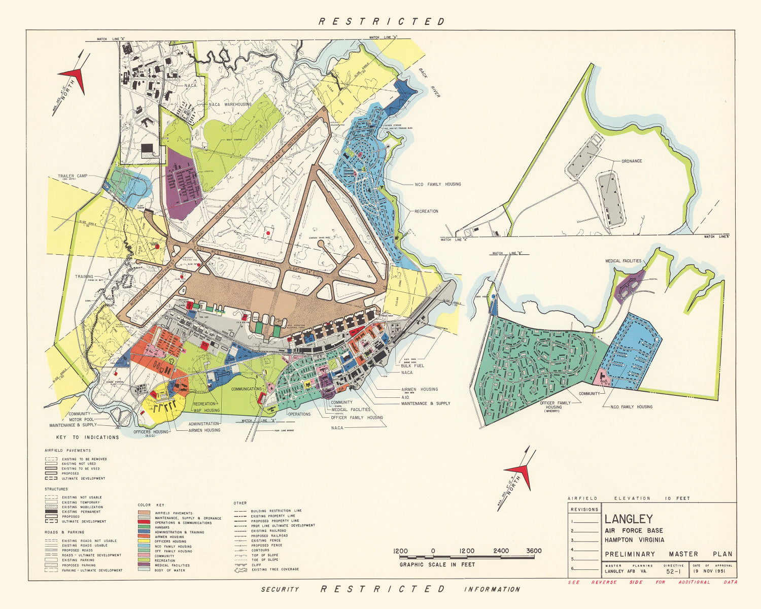 Vintage Map of Langley Air Force Base, 1951