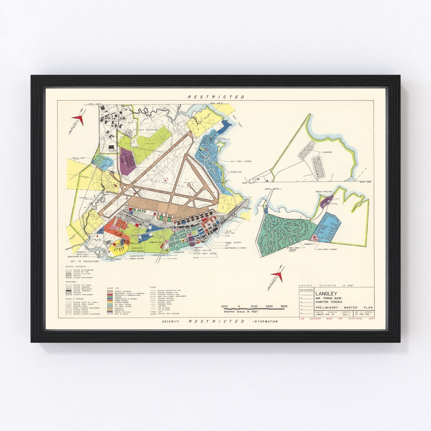 Vintage Map of Langley Air Force Base, 1951