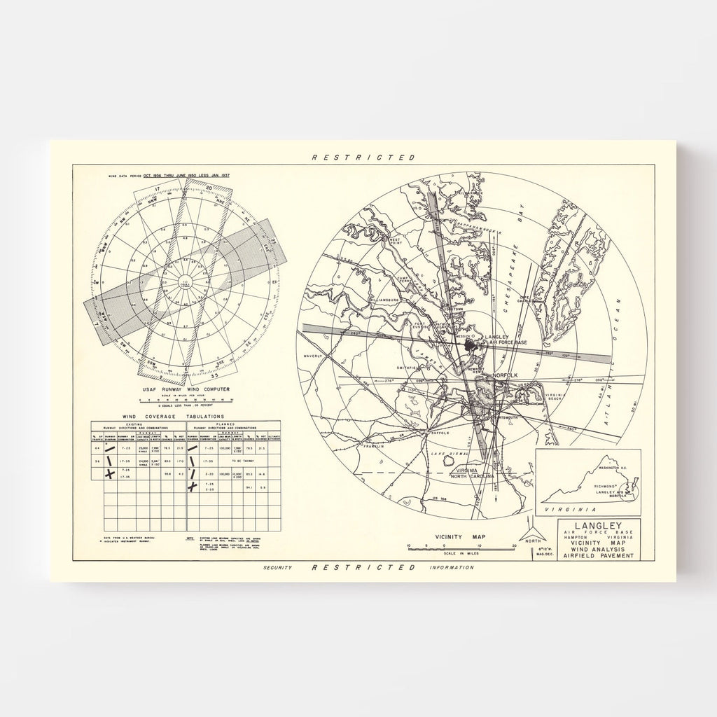 Vintage Map of the Langley Air Force Base Vicinity, 1951