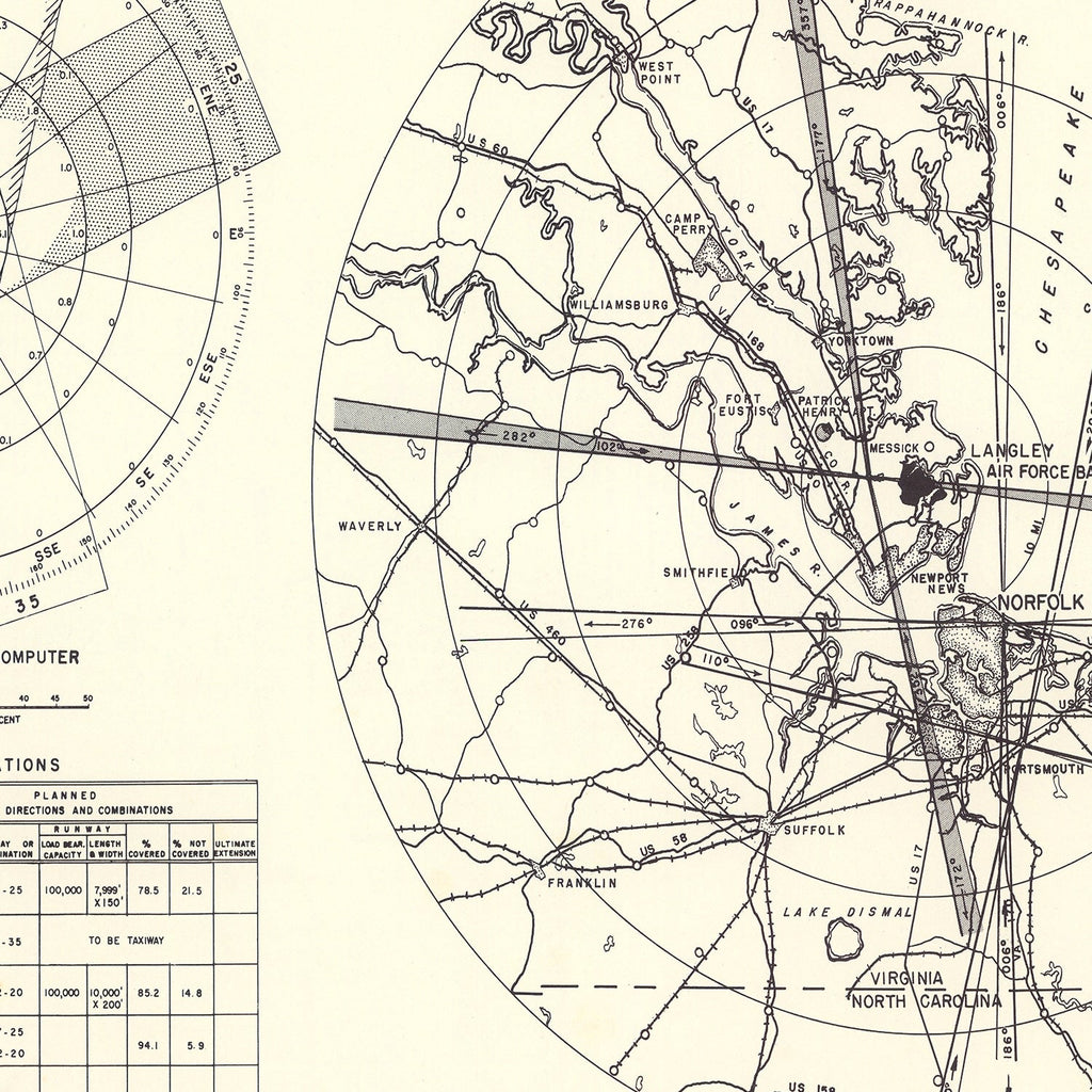 Vintage Map of the Langley Air Force Base Vicinity, 1951