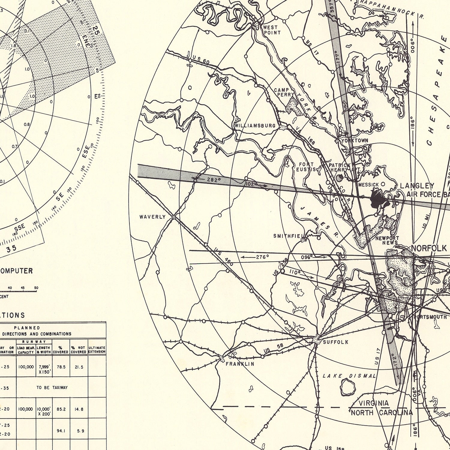 Vintage Map of the Langley Air Force Base Vicinity, 1951