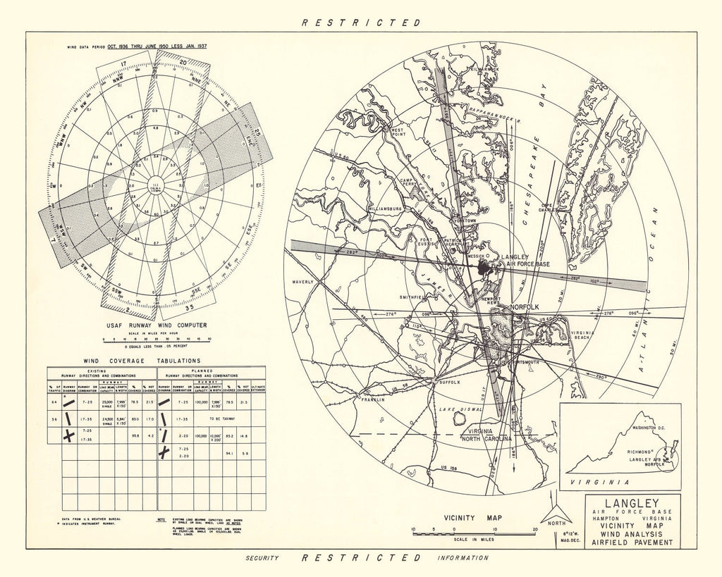 Vintage Map of the Langley Air Force Base Vicinity, 1951