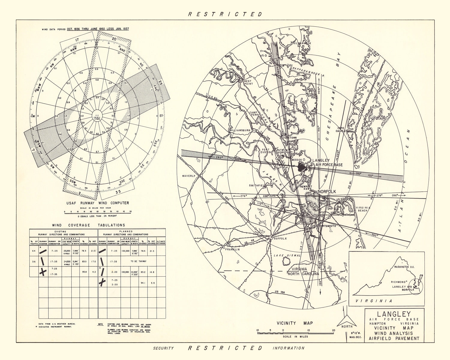 Vintage Map of the Langley Air Force Base Vicinity, 1951