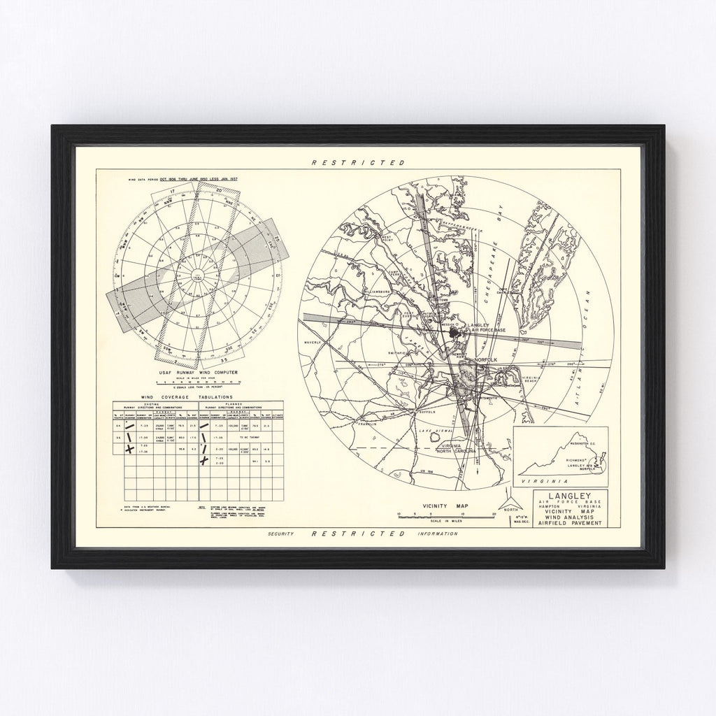 Vintage Map of the Langley Air Force Base Vicinity, 1951