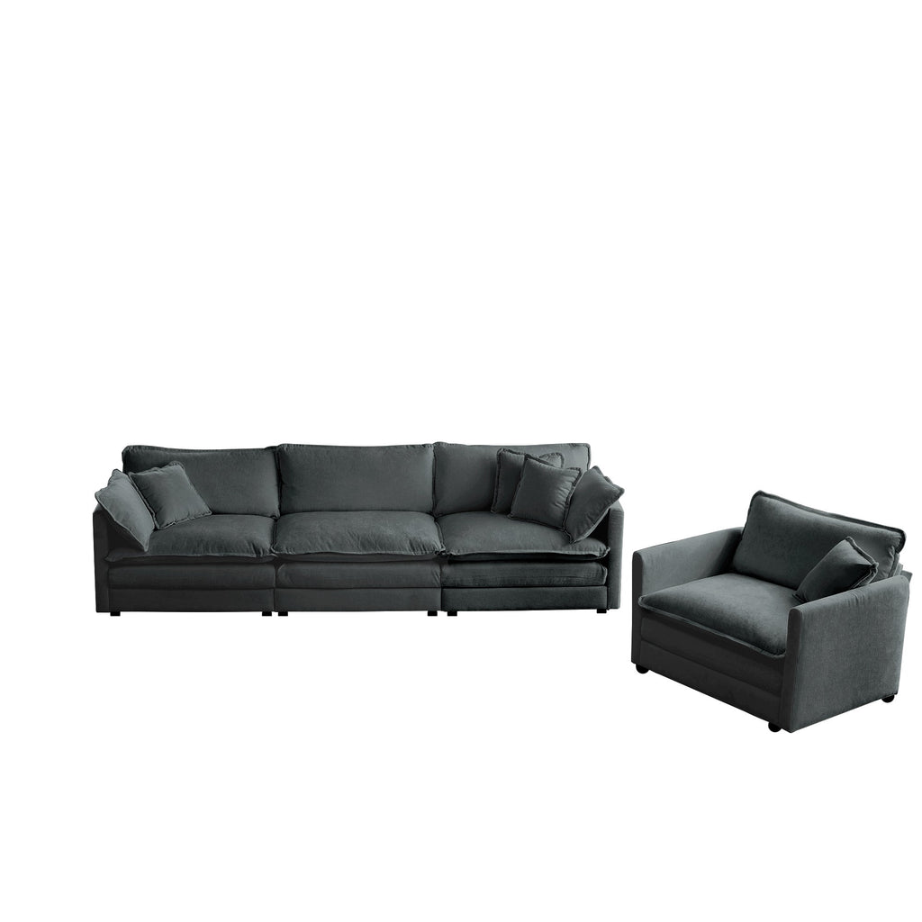 2-Piece Upholstered Sofa, Living Room Sectional Sofa Set Modern Sofa Couches Set , Deep Seat Sofa for Living Room Apartment, 1+3 Seat Gray Chenille