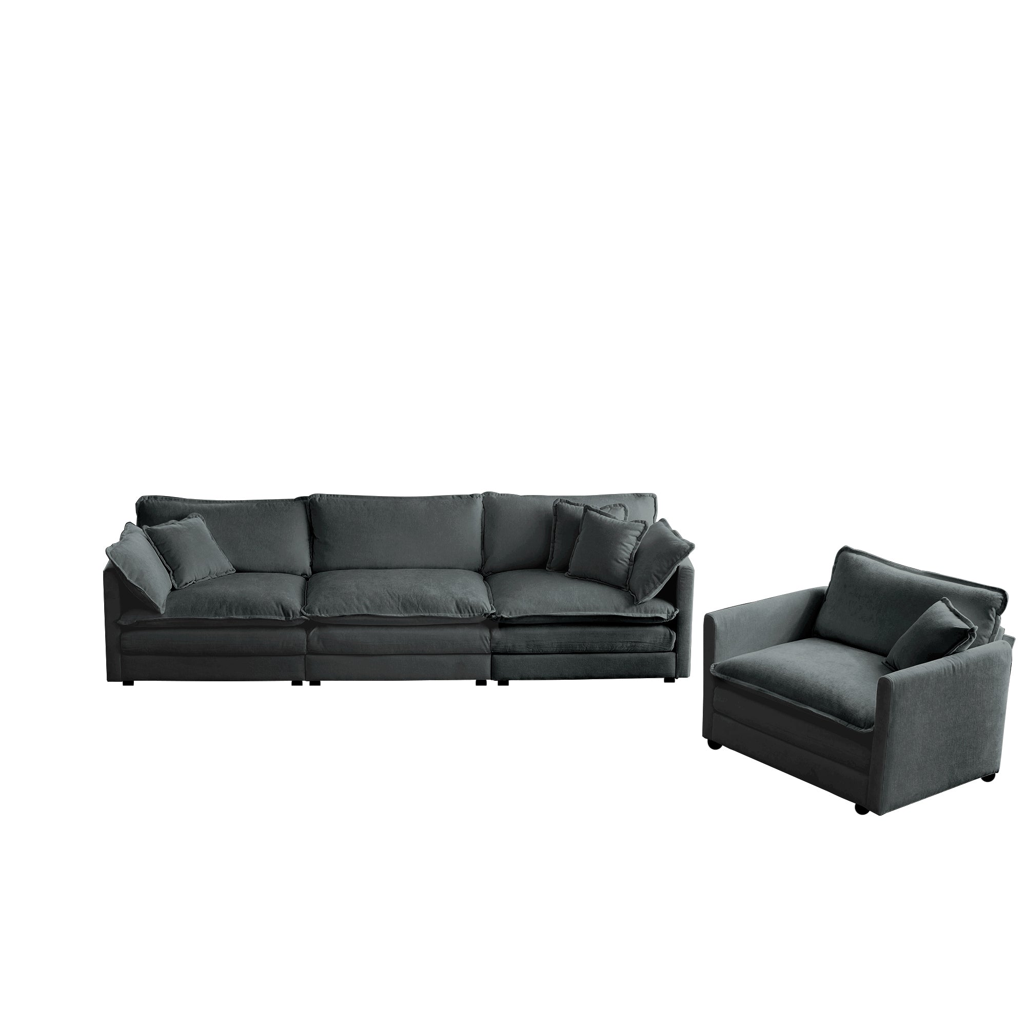 2-Piece Upholstered Sofa, Living Room Sectional Sofa Set Modern Sofa Couches Set , Deep Seat Sofa for Living Room Apartment, 1+3 Seat Gray Chenille