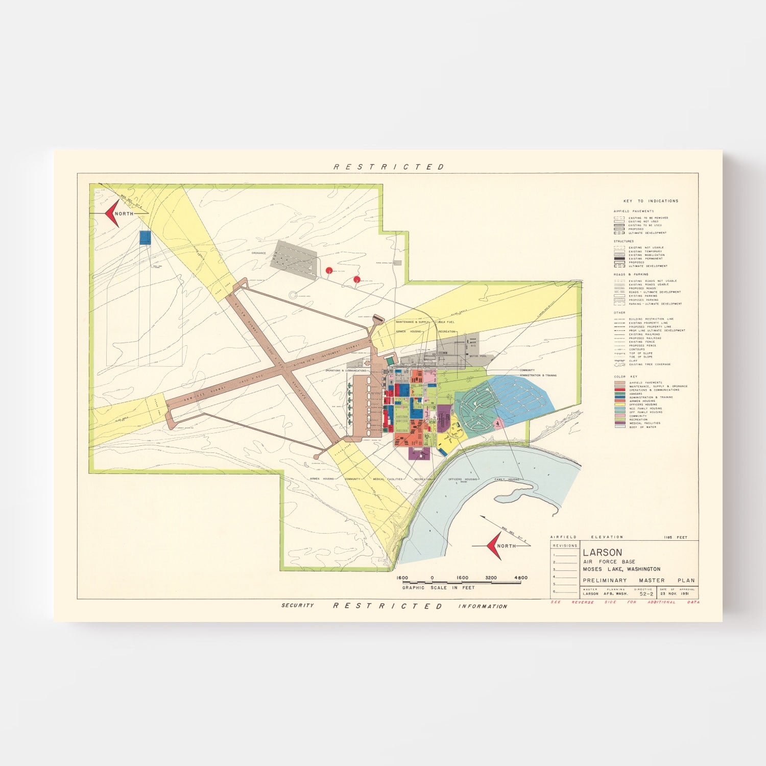 Vintage Map of Larson Air Force Base, 1951