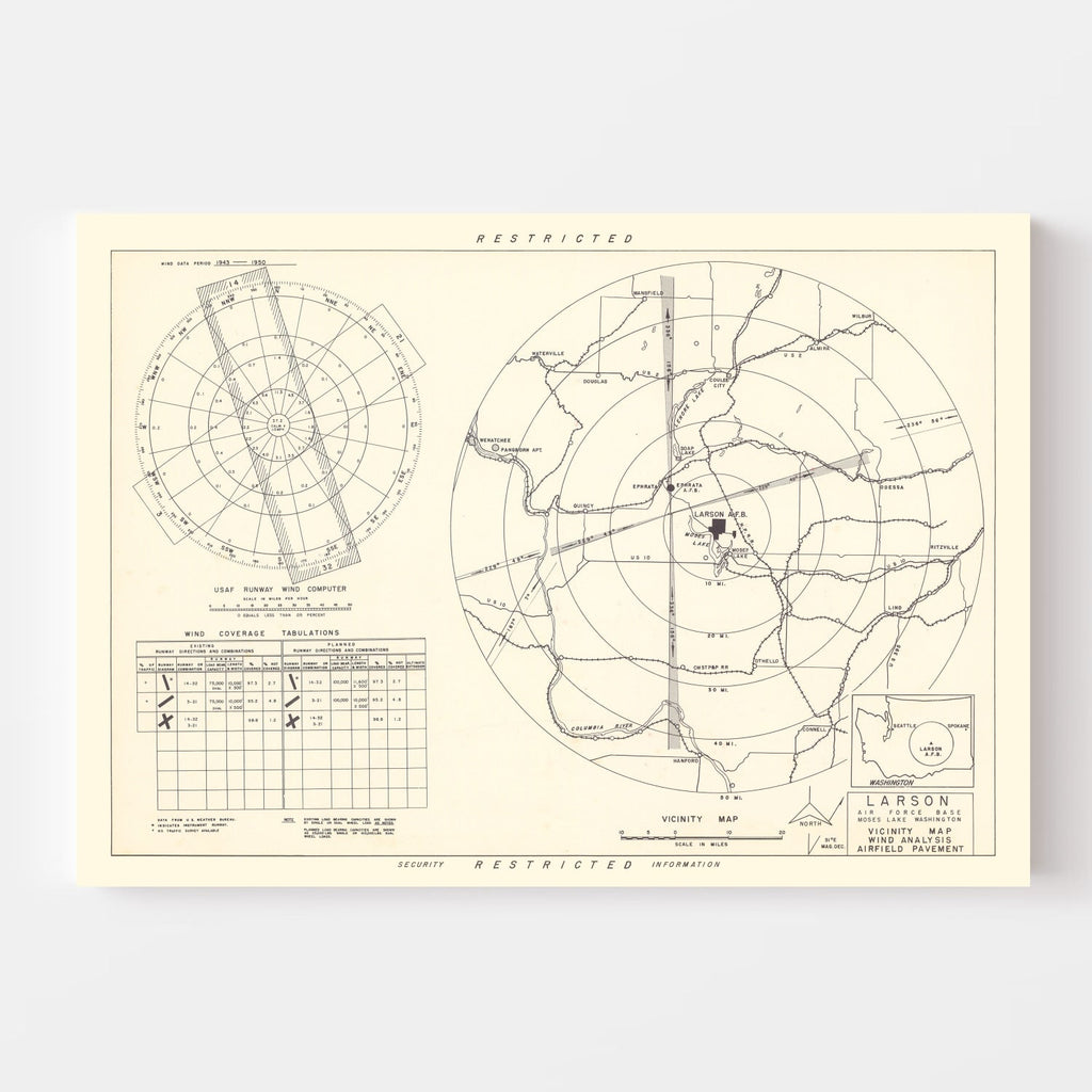 Vintage Map of the Larson Air Force Base Vicinity, 1951